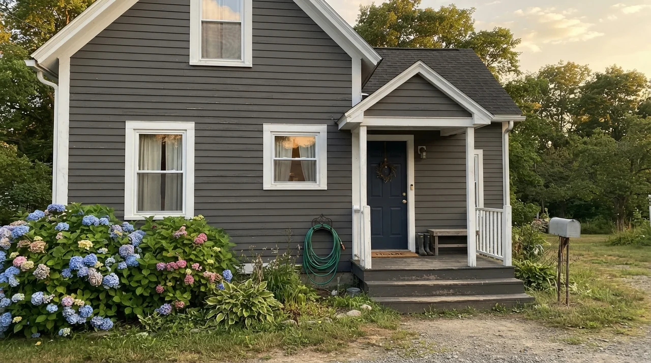 House exterior with Iron Mountain horizontal siding and white trim.