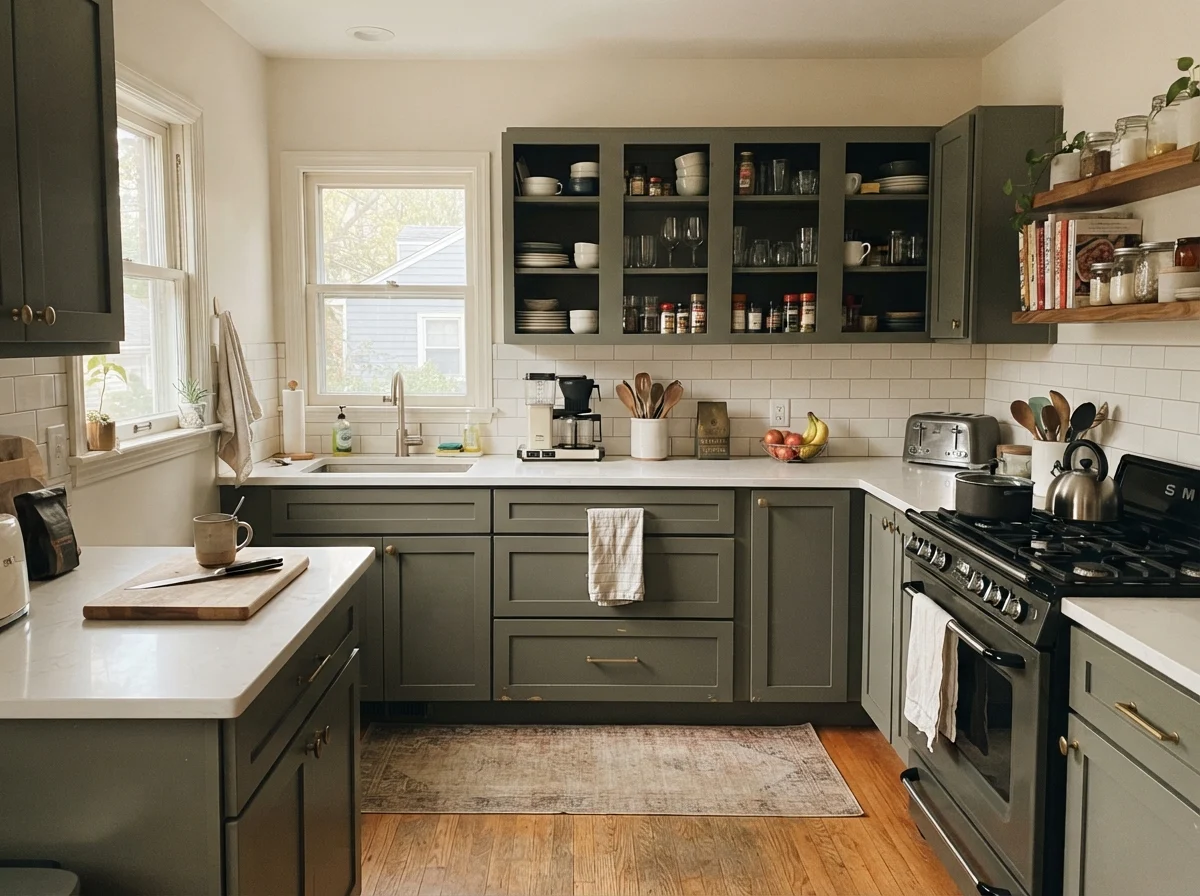 kitchen with Sherwin-Williams Pewter Green
