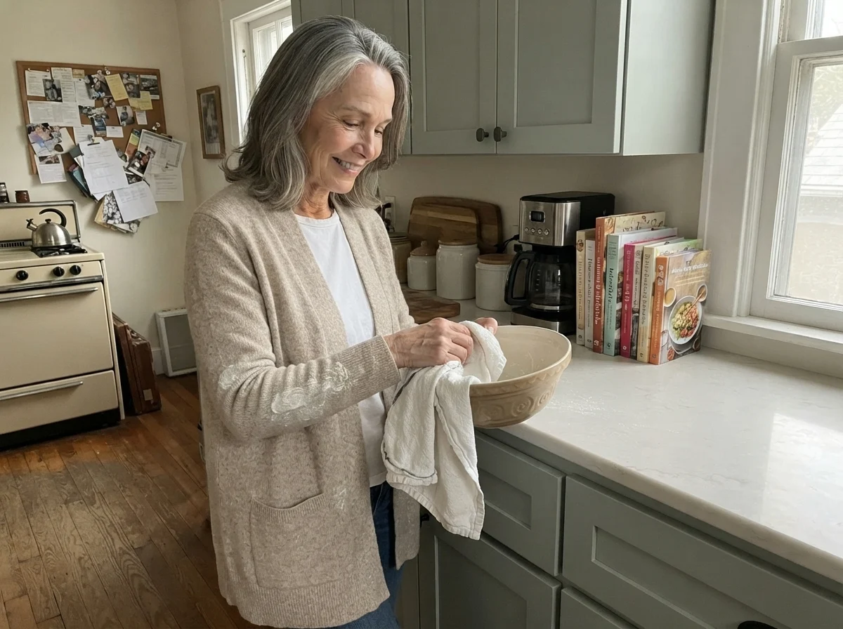 Susan Hartley working with paint in the kitchen