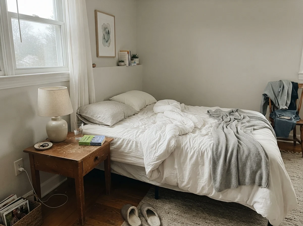 Bedroom in cool early morning light with City Loft walls