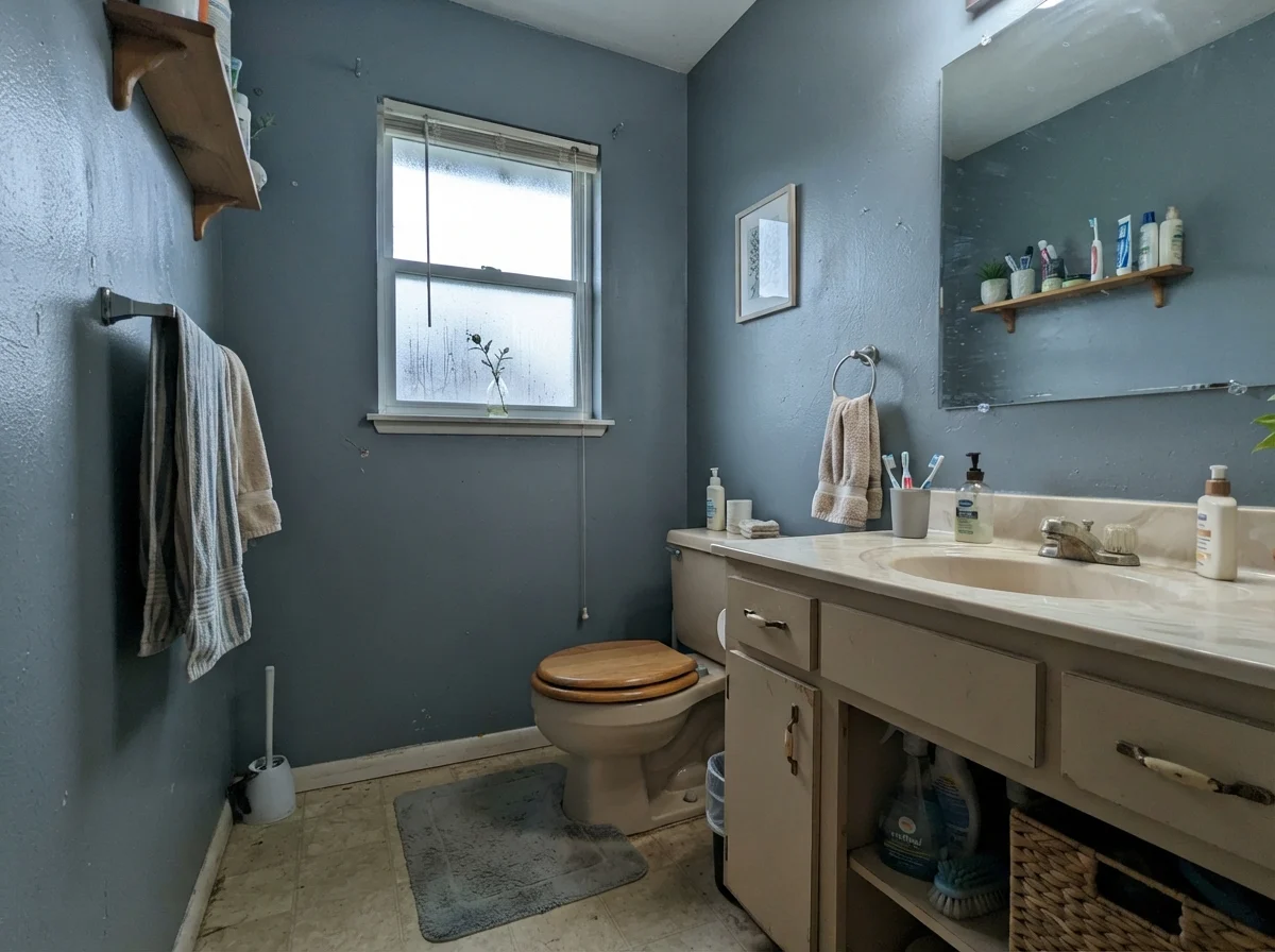 Modest bathroom with cool cast on walls from north window