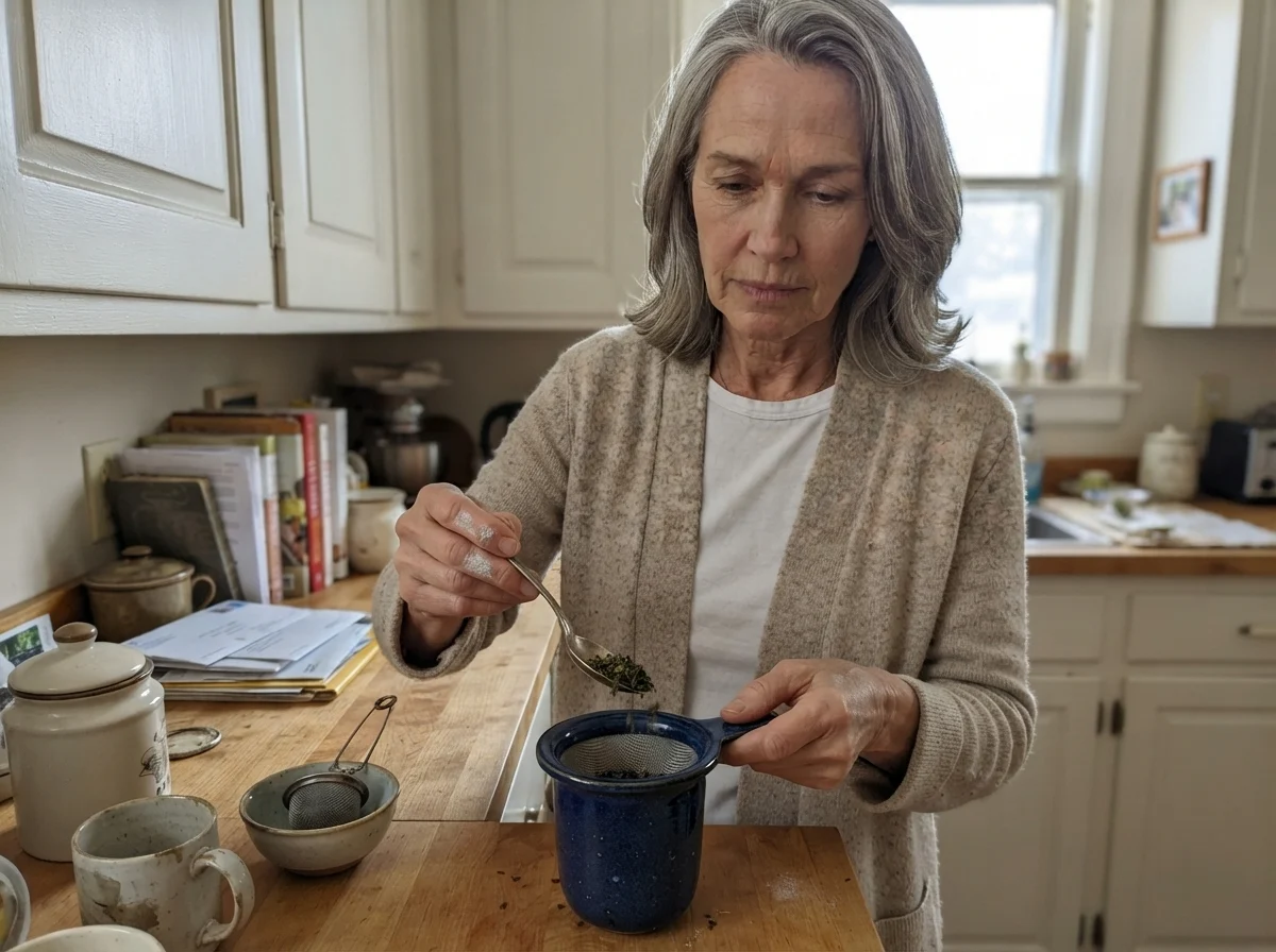 Susan Hartley working with paint in the kitchen